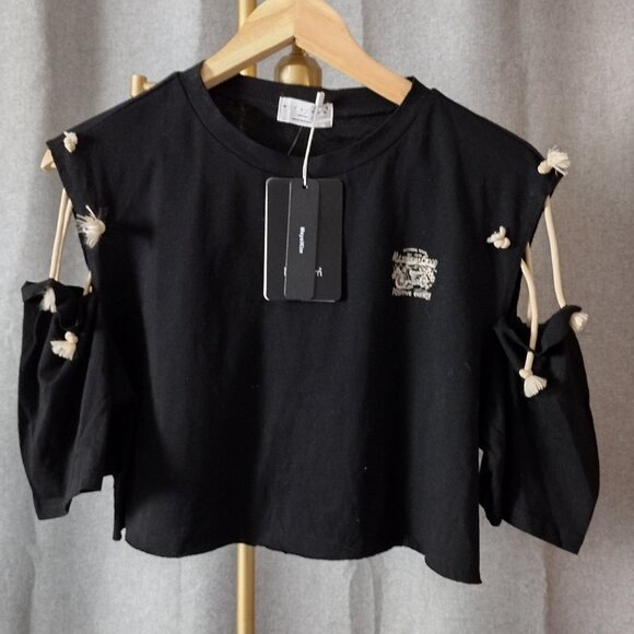 MeysiKim Tops - MeysiKim Cold Shoulder Graphic Tee Black /One Size /Y2K